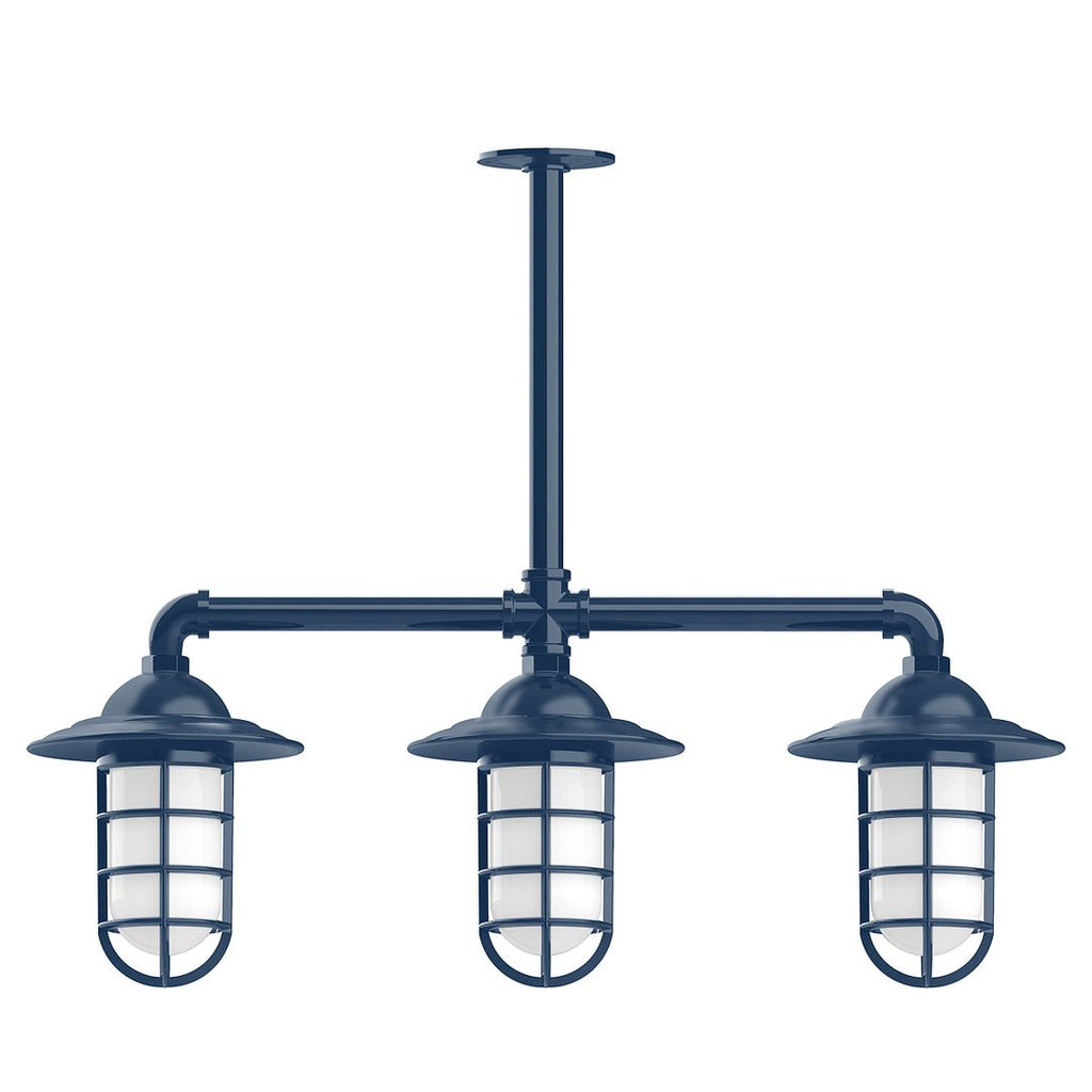 Vaportite, Style A Shade, 3-Light Stem Hung Pendant With Clear Glass And Cast Guard, Navy - MSK052-50-T36