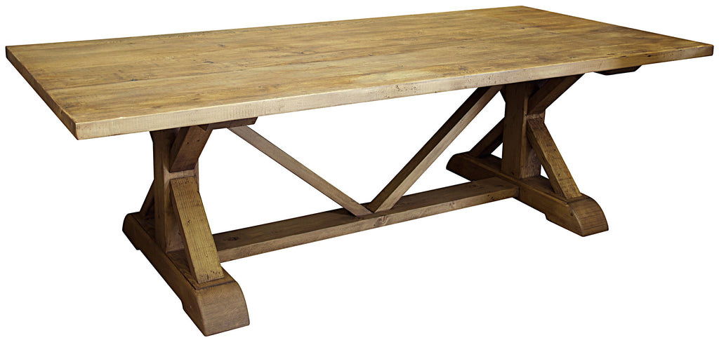 Reclaimed Lumber X-Dining Table - Medium Brown Wax, 10'