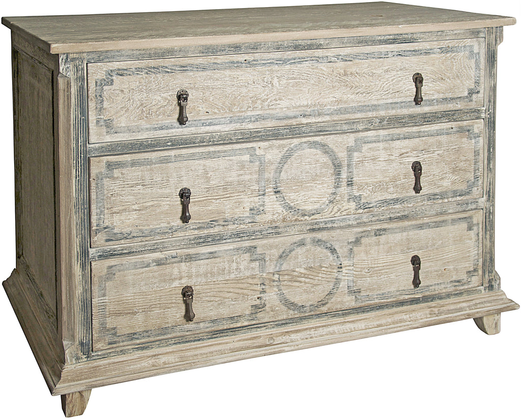 Livingston 3-Drawer Dresser - Grey Wash Wax With Stencil