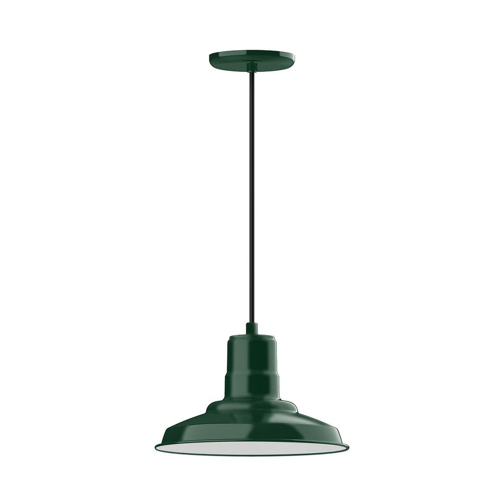 12" Warehouse Shade, Pendant With White Cord And Canopy, Forest Green - PEB182-42-C21