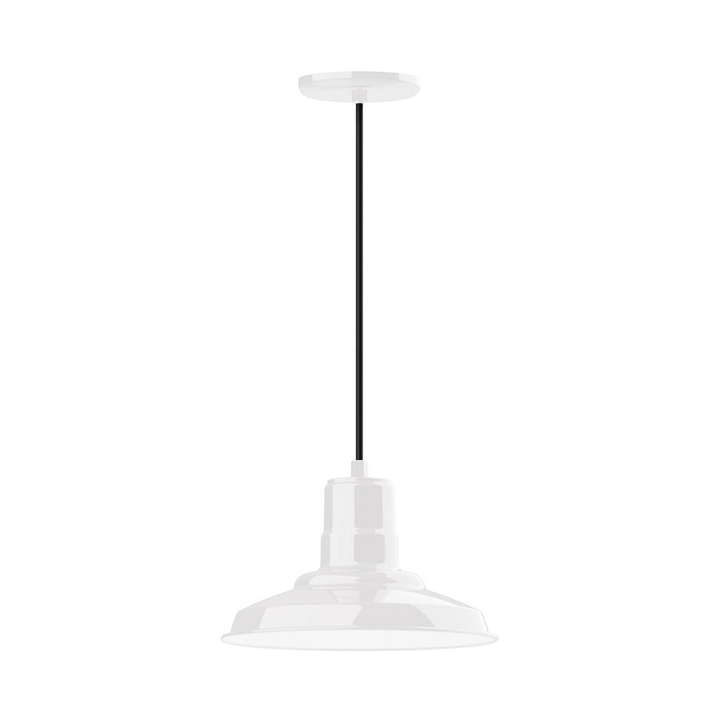 12" Warehouse Shade, Pendant With White Cord And Canopy, White - PEB182-44-C21