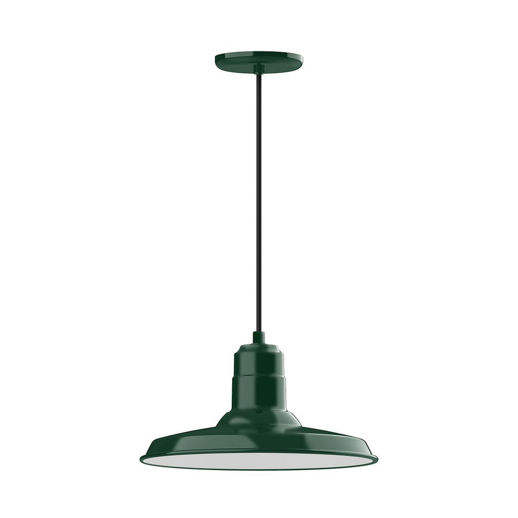 14" Warehouse Shade, Pendant With White Cord And Canopy, Forest Green - PEB183-42-C21