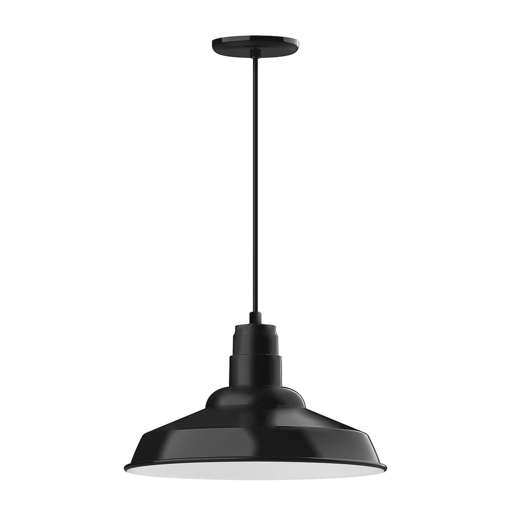 16" Warehouse Shade, Pendant With White Cord And Canopy, Black - PEB184-41-C21