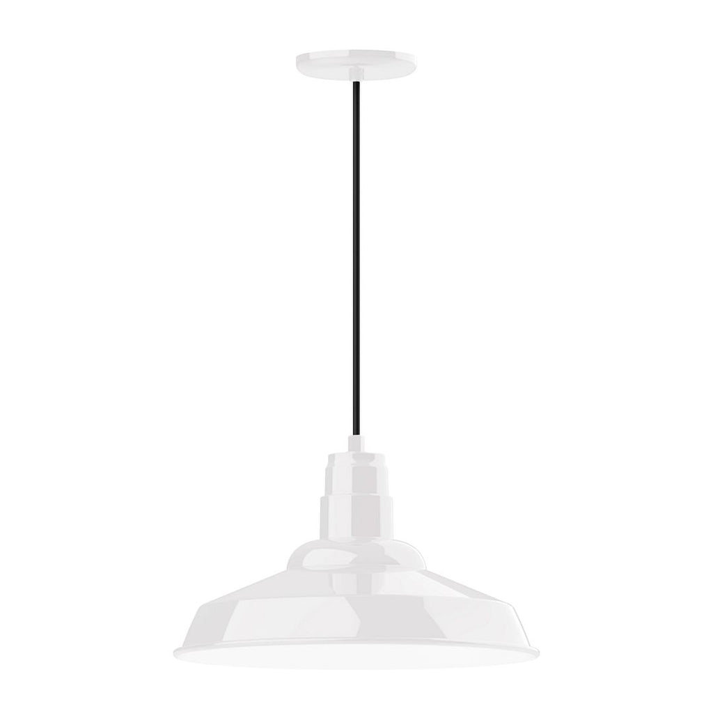 16" Warehouse Shade, Pendant With White Cord And Canopy, White - PEB184-44-C21