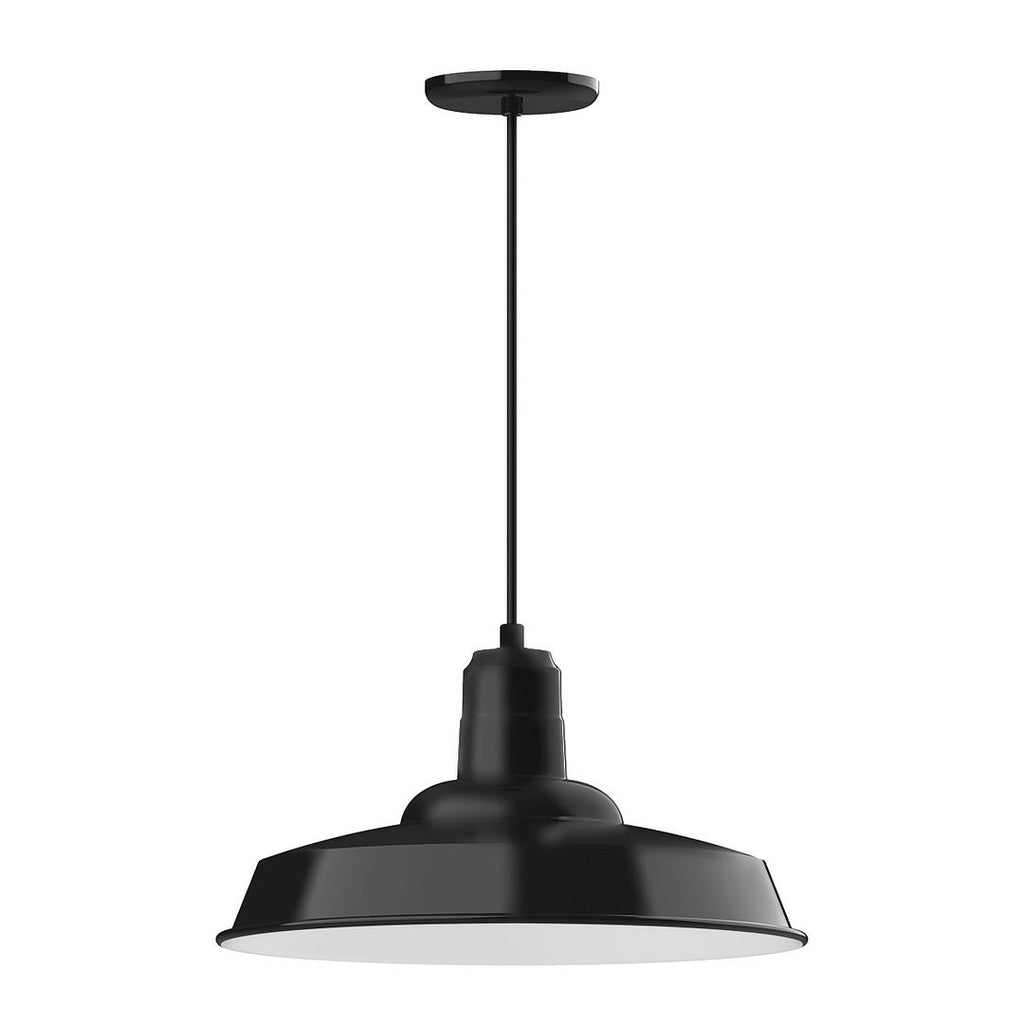 18" Warehouse Shade, Pendant With White Cord And Canopy, Black - PEB185-41-C21