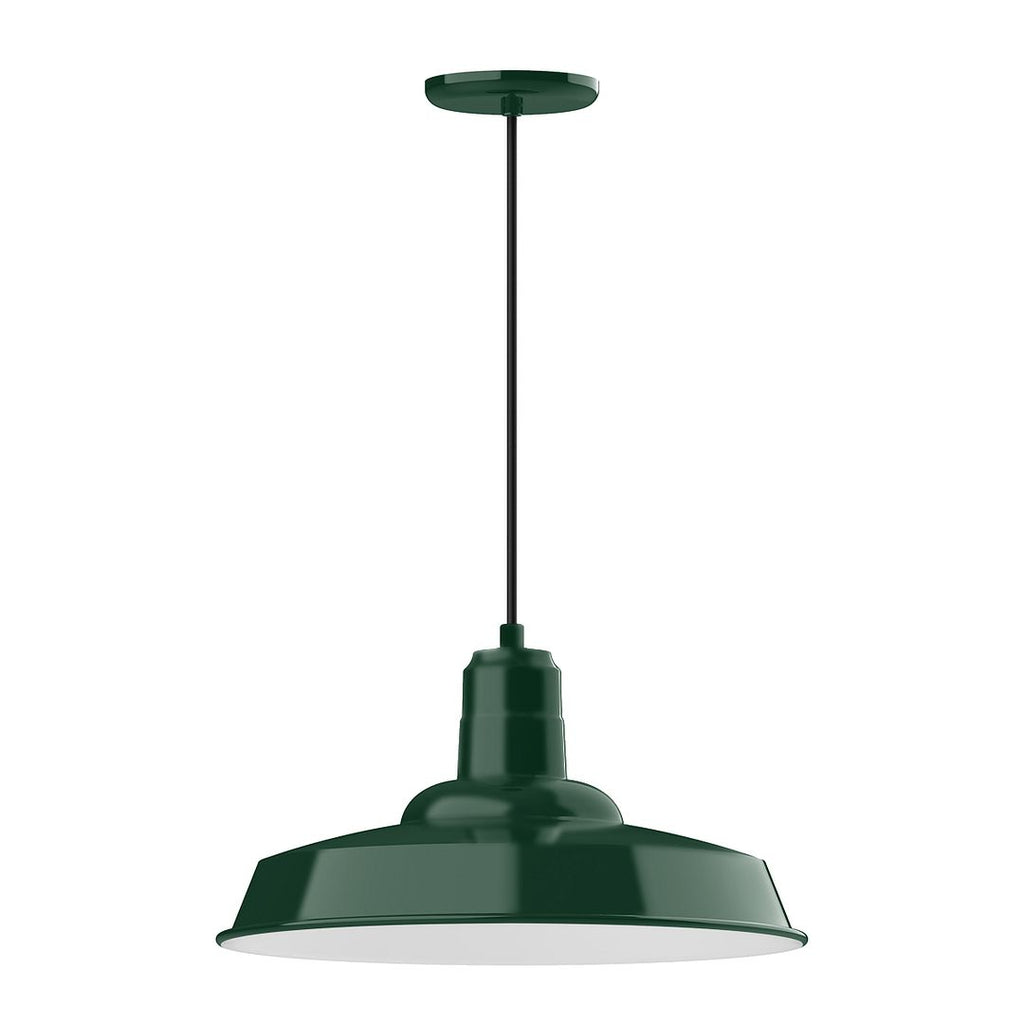 18" Warehouse Shade, Pendant With White Cord And Canopy, Forest Green - PEB185-42-C21