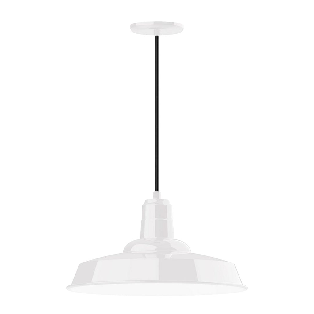 18" Warehouse Shade, Pendant With White Cord And Canopy, White - PEB185-44-C21