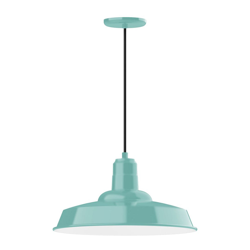 18" Warehouse Shade, Pendant With Black Cord And Canopy, Sea Green - PEB185-48