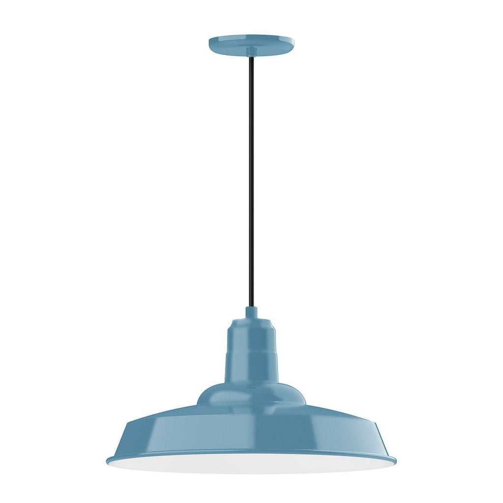 18" Warehouse Shade, Pendant With White Cord And Canopy, Light Blue - PEB185-54-C21