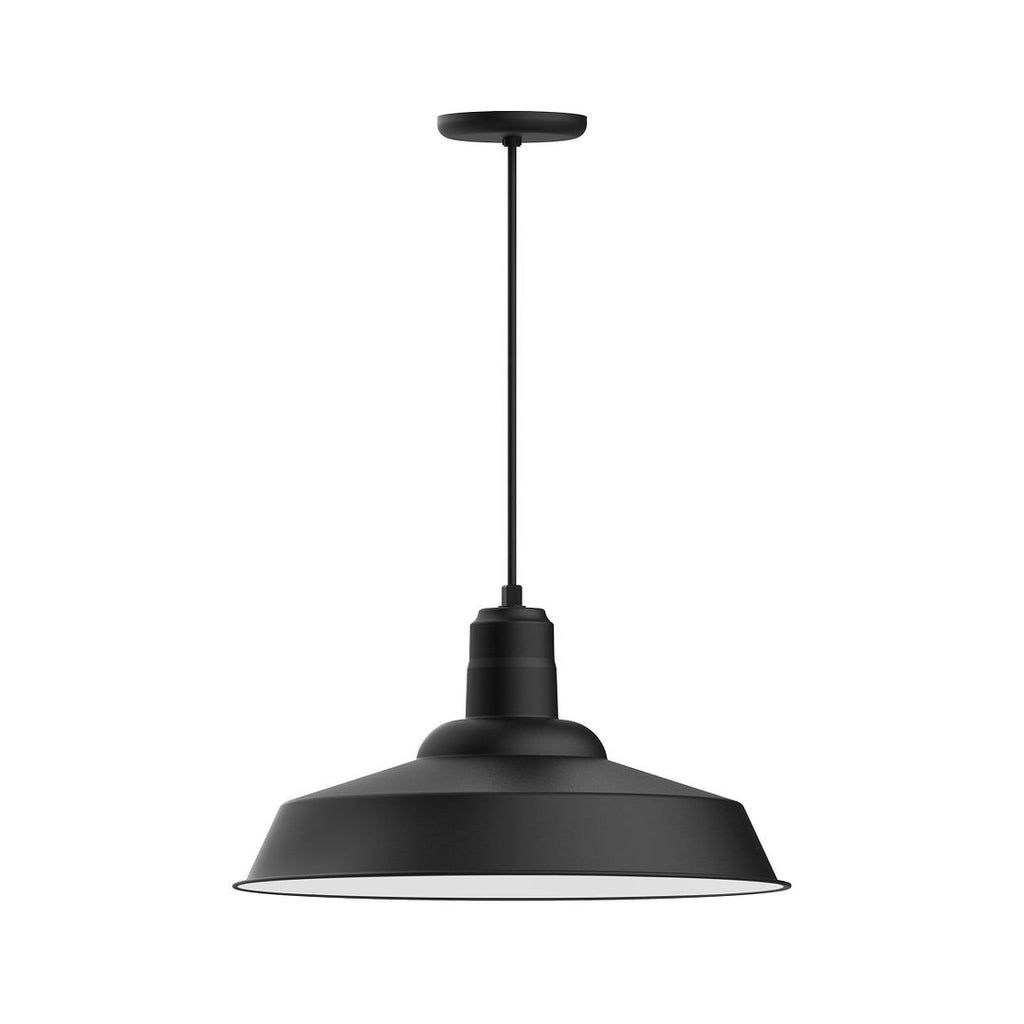 20" Warehouse Shade, Pendant With White Cord And Canopy, Black - PEB186-41-C21