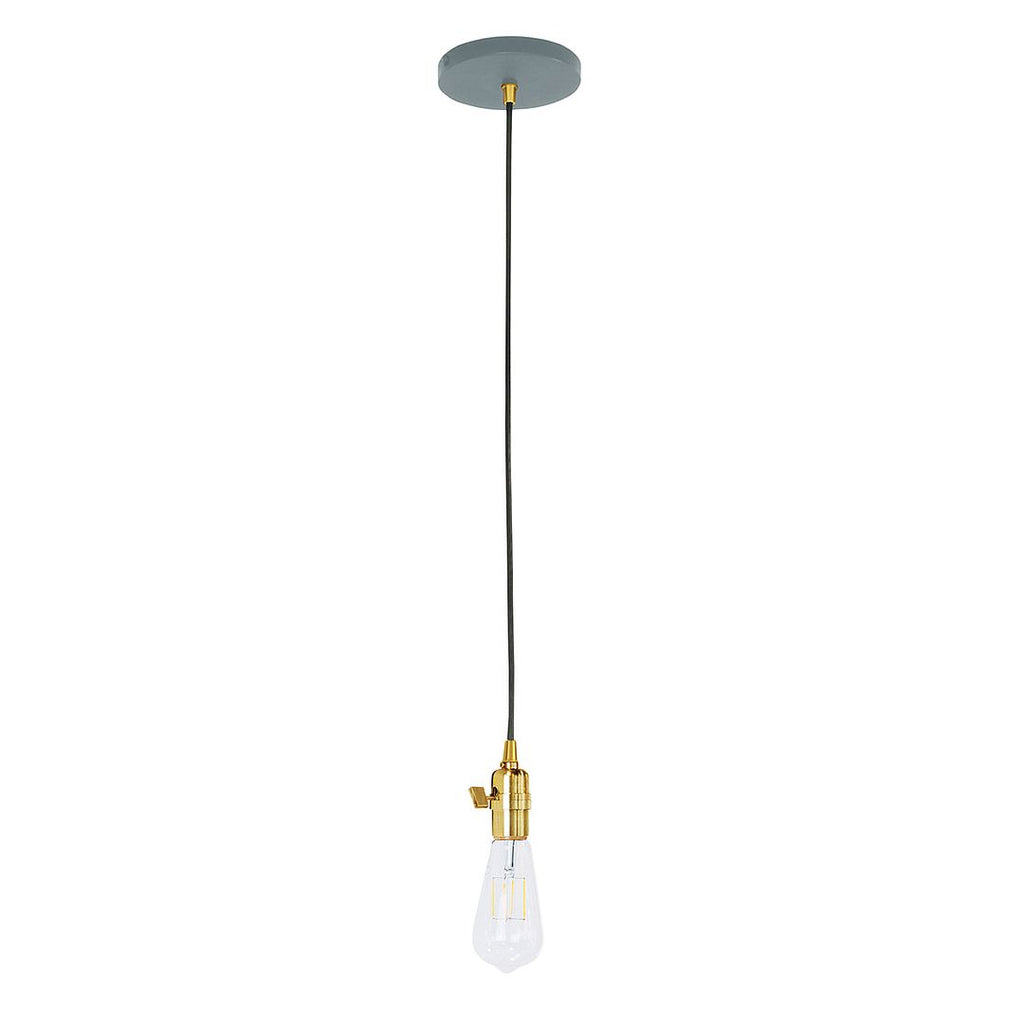 Uno Pendant, White Cord With Canopy, Slate Gray With Brushed Brass Hardware - PEB400-40-91-C21