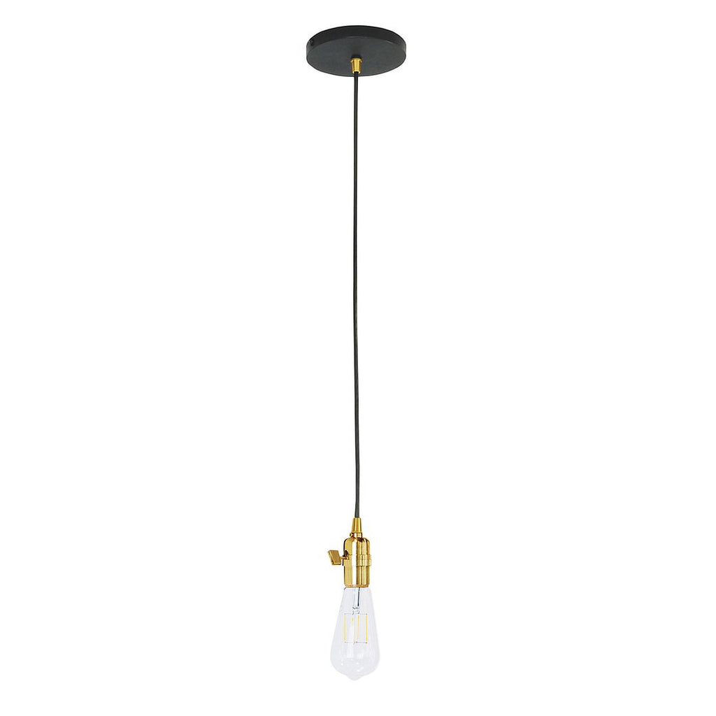 Uno Pendant, White Cord With Canopy, Black With Brushed Brass Hardware - PEB400-41-91-C21