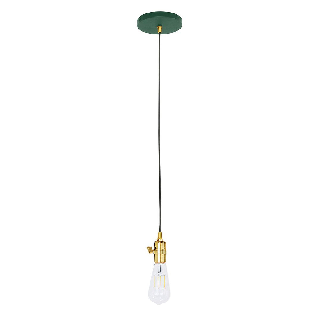 Uno Pendant, White Cord With Canopy, Forest Green With Brushed Brass Hardware - PEB400-42-91-C21