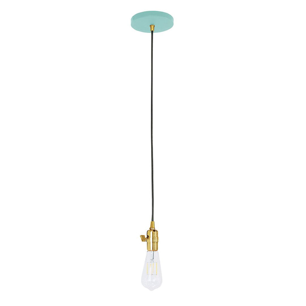 Uno Pendant, White Cord With Canopy, Sea Green With Brushed Brass Hardware - PEB400-48-91-C21