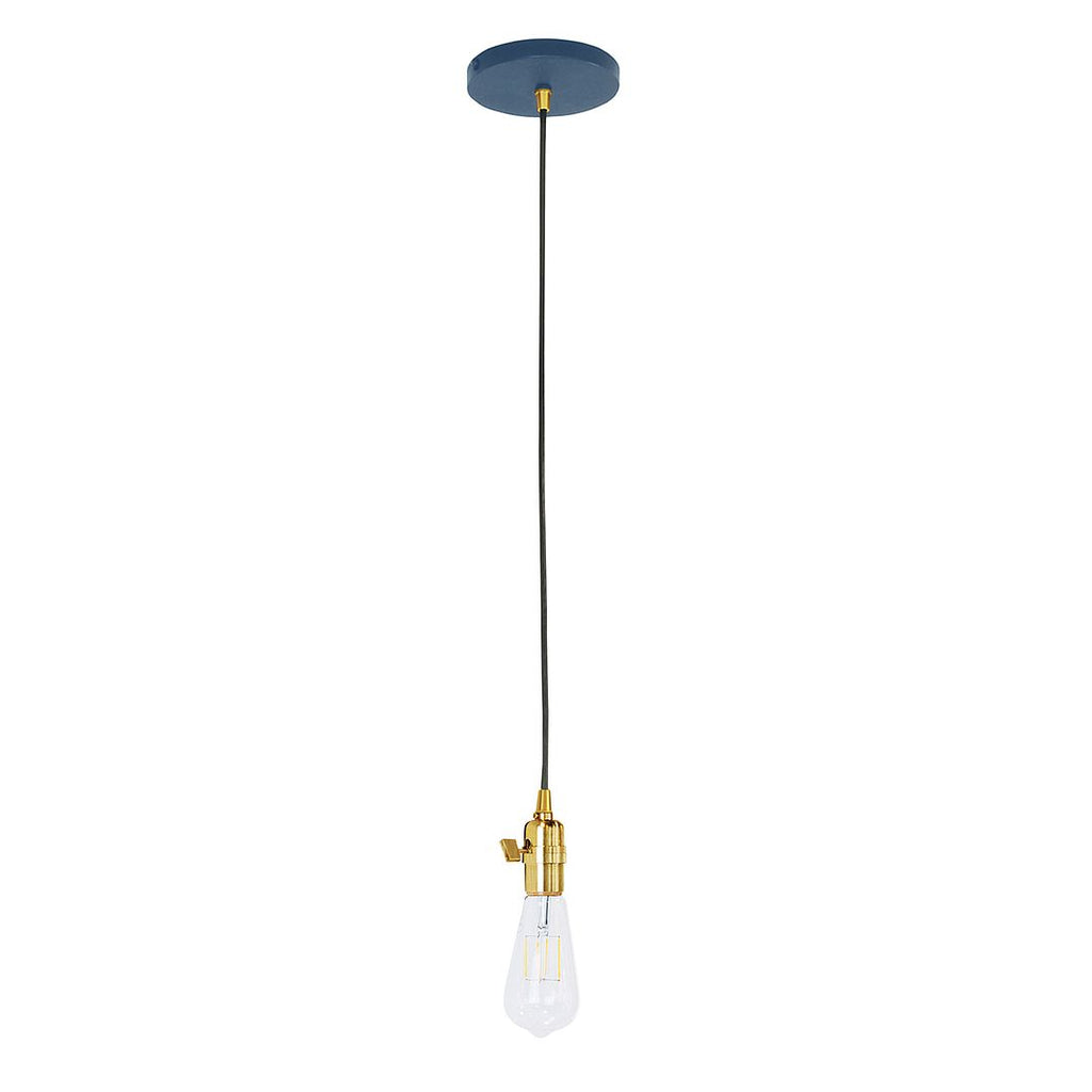 Uno Pendant, White Cord With Canopy, Navy With Brushed Brass Hardware - PEB400-50-91-C21