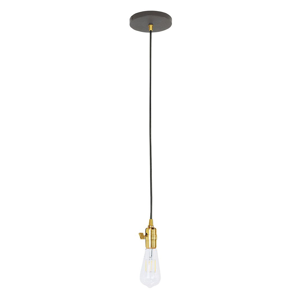 Uno Pendant, White Cord With Canopy, Architectural Bronze With Brushed Brass Hardware - PEB400-51-91-C21