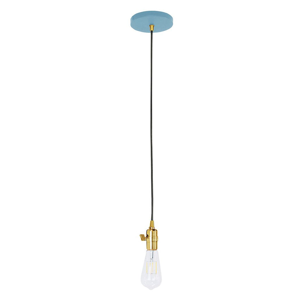 Uno Pendant, White Cord With Canopy, Light Blue With Brushed Brass Hardware - PEB400-54-91-C21