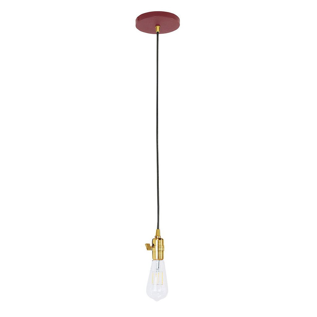 Uno Pendant, White Cord With Canopy, Barn Red With Brushed Brass Hardware - PEB400-55-91-C21