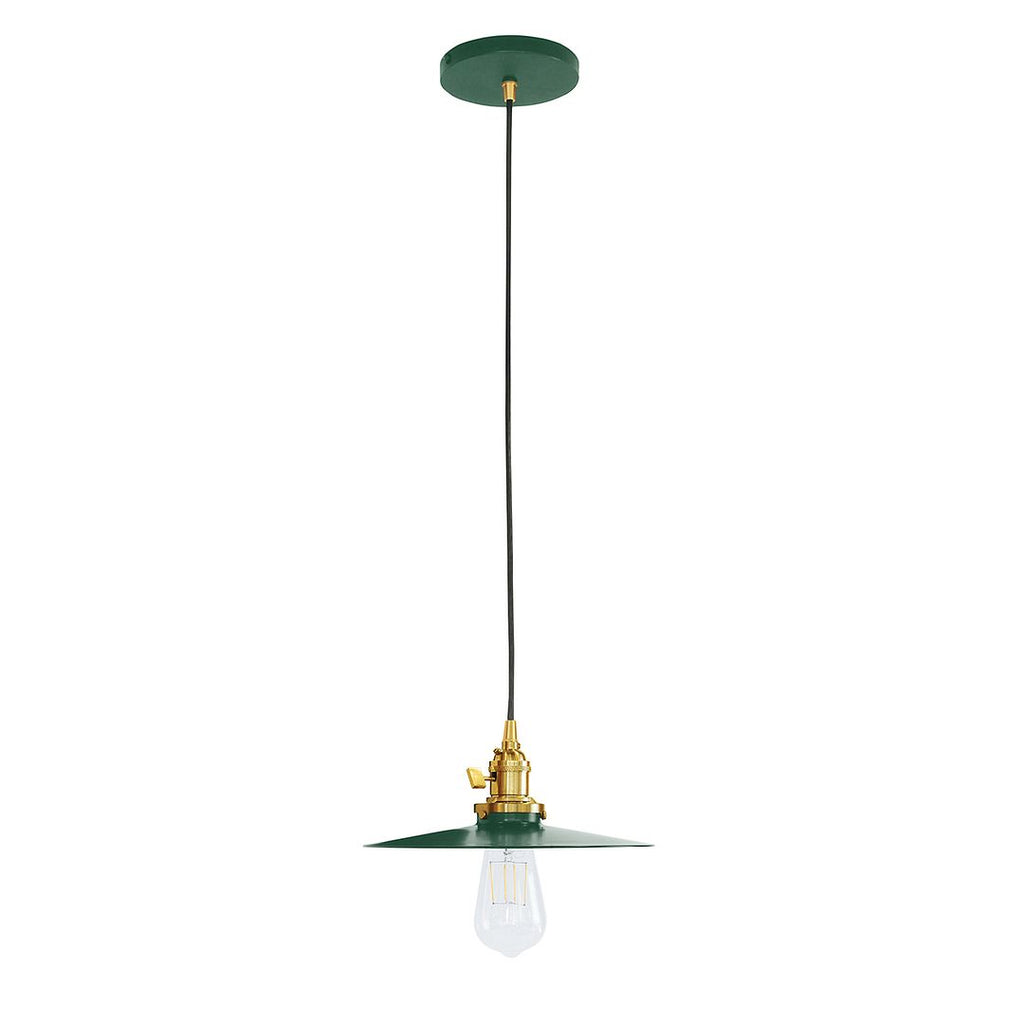 10" Uno Pendant, White Cord With Canopy, Forest Green With Brushed Brass Hardware - PEB403-42-91-C21