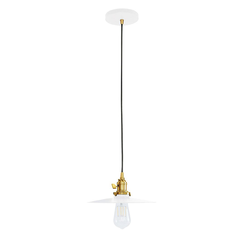 10" Uno Pendant, White Cord With Canopy, White With Brushed Brass Hardware - PEB403-44-91-C21