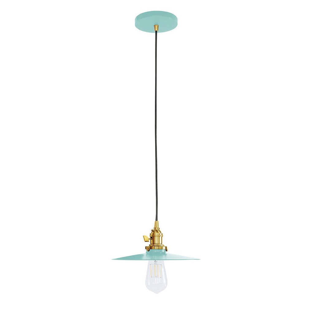 10" Uno Pendant, White Cord With Canopy, Sea Green With Brushed Brass Hardware - PEB403-48-91-C21