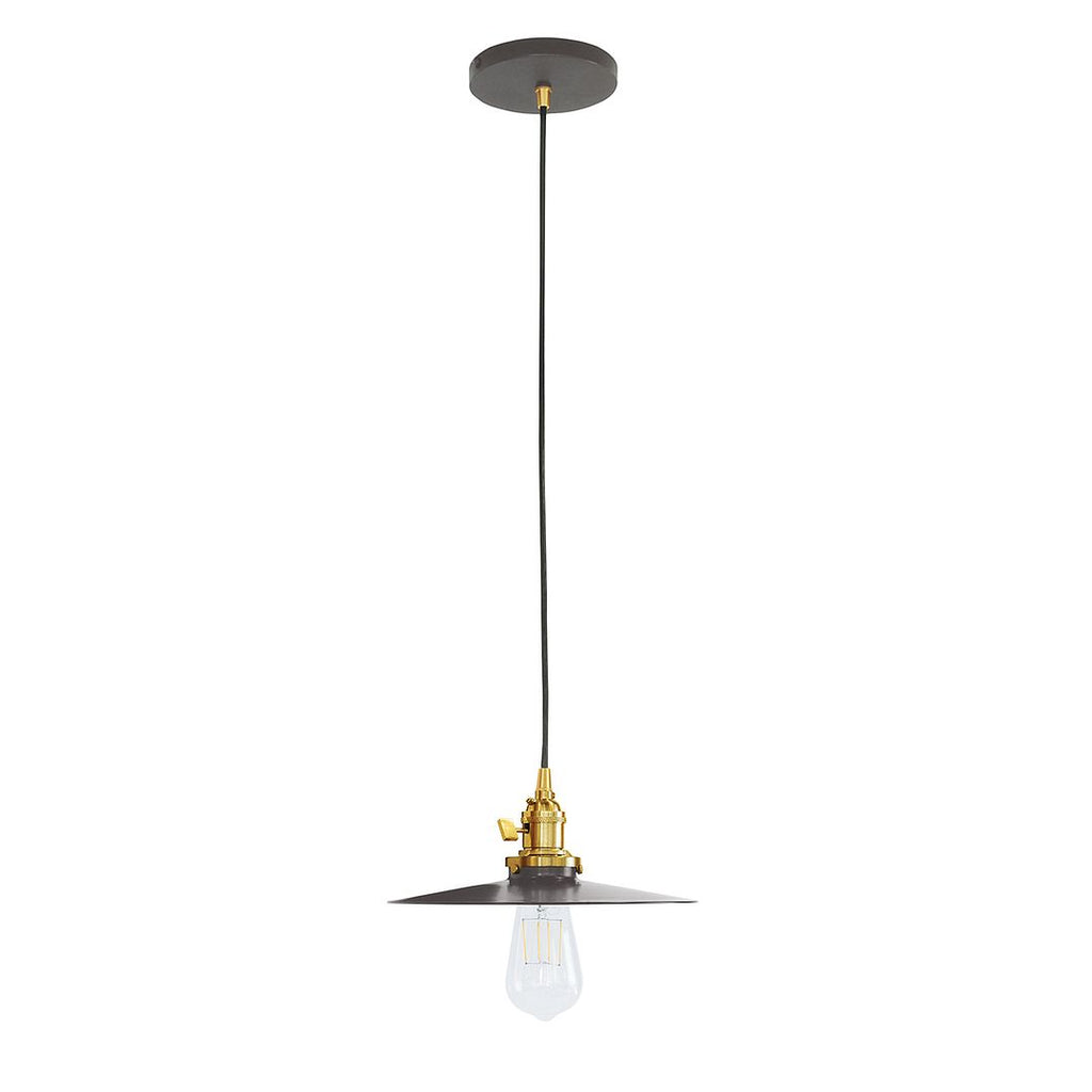 10" Uno Pendant, White Cord With Canopy, Architectural Bronze With Brushed Brass Hardware - PEB403-51-91-C21