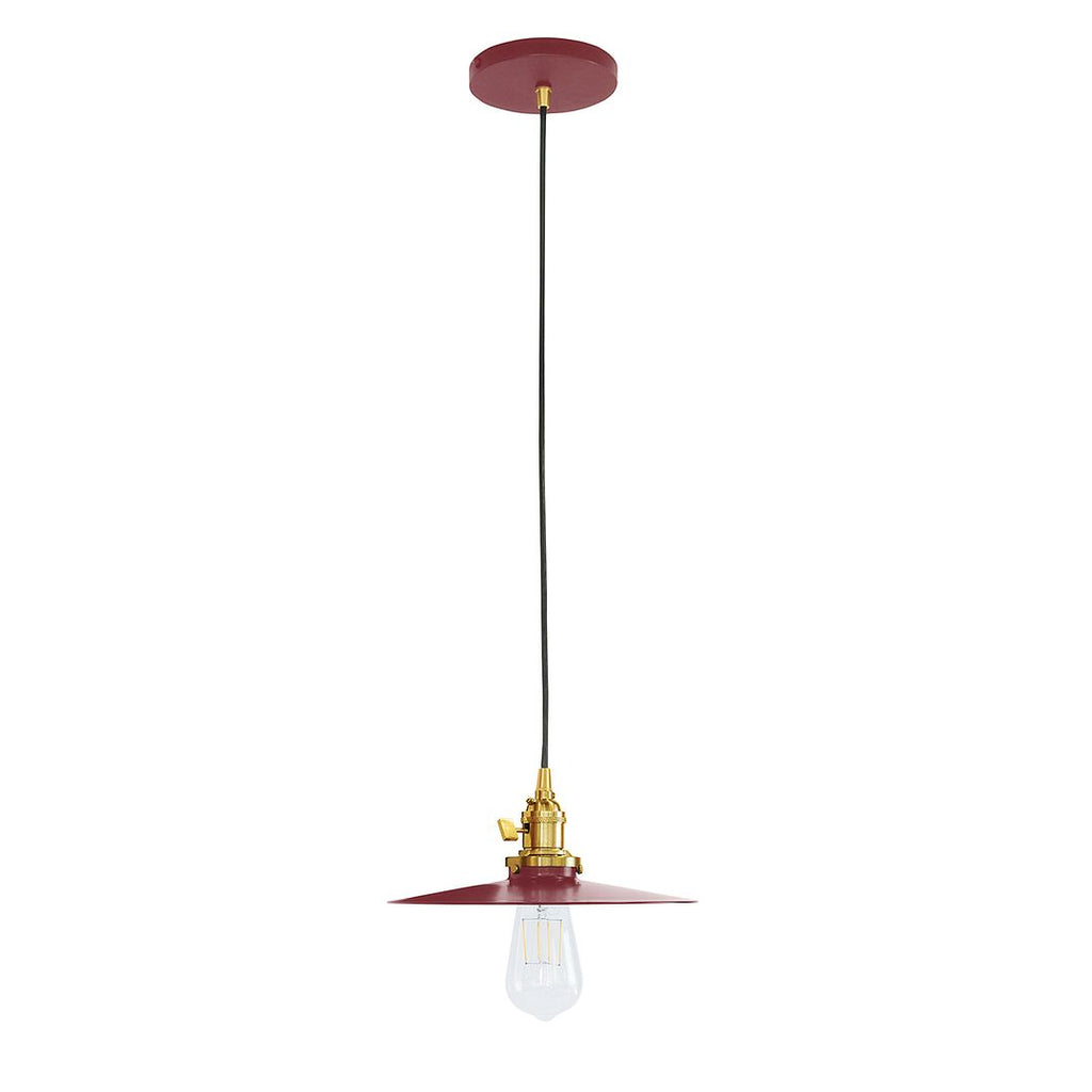 10" Uno Pendant, White Cord With Canopy, Barn Red With Brushed Brass Hardware - PEB403-55-91-C21