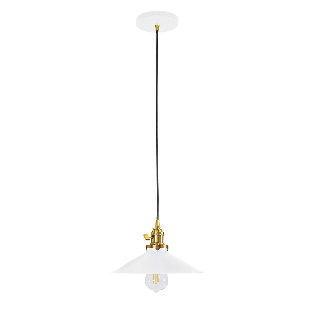 Uno 10" Pendant, White With Brushed Brass Hardware - PEB404-44-91