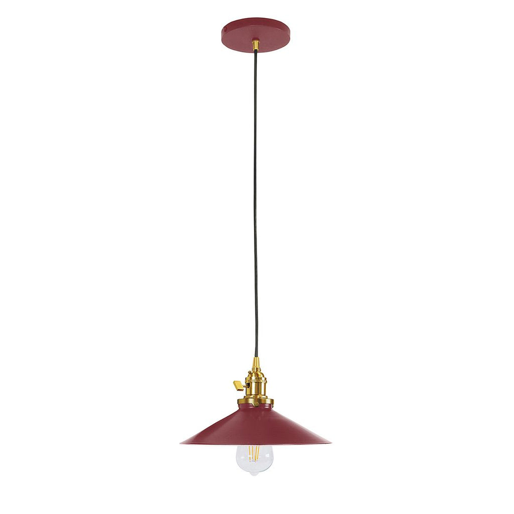 Uno 10" Pendant, Barn Red With Brushed Brass Hardware - PEB404-55-91