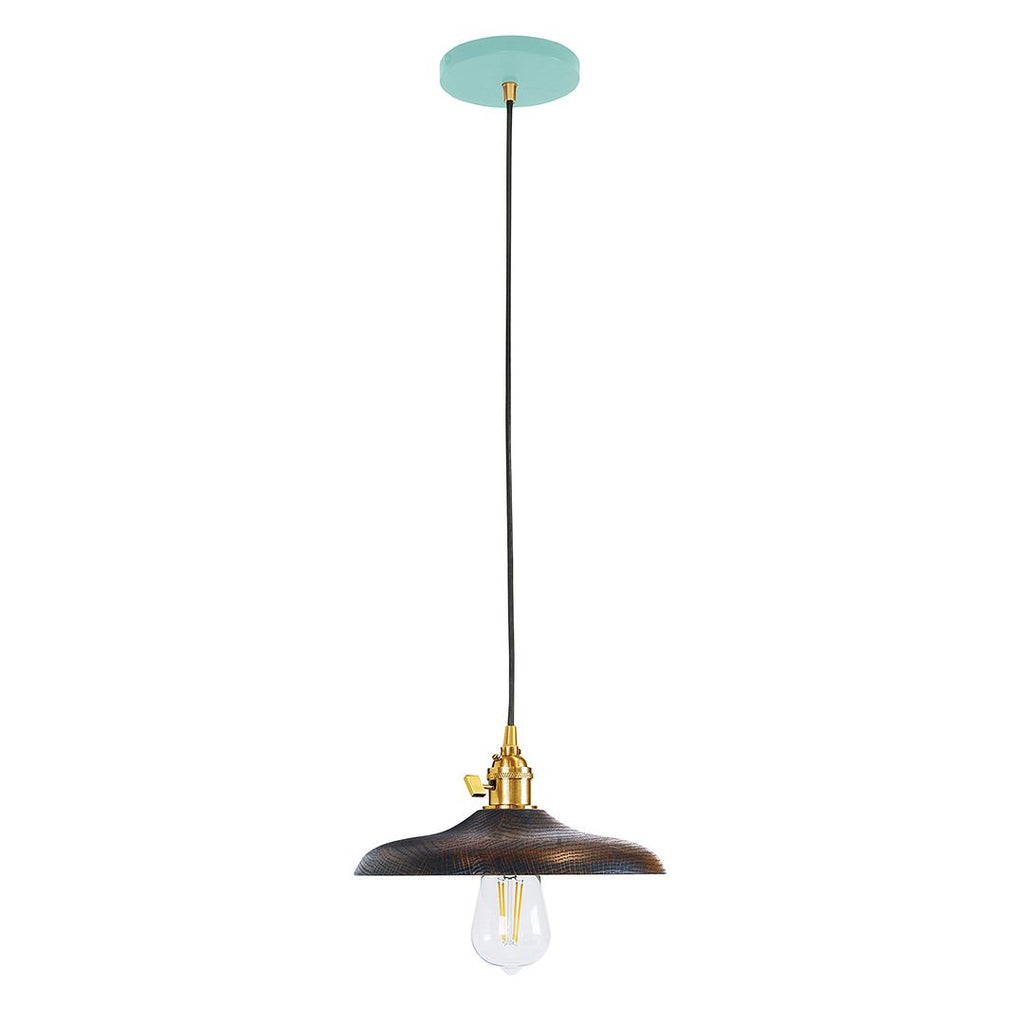 10" Uno Pendant, White Cord With Canopy, Sea Green With Brushed Brass Hardware - PEB410-48-91-C21