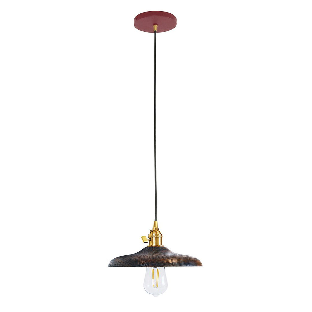 10" Uno Pendant, White Cord With Canopy, Barn Red With Brushed Brass Hardware - PEB410-55-91-C21