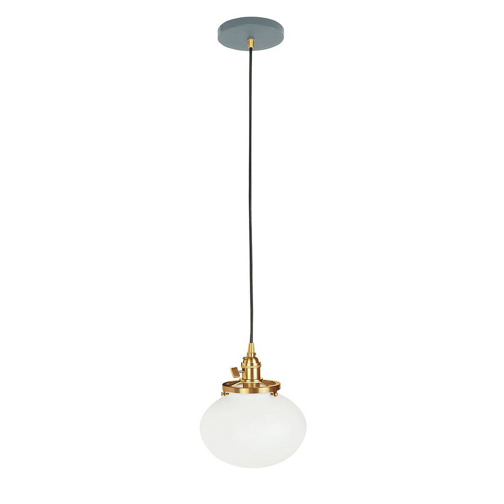 8" Uno Pendant, White Cord With Canopy, Slate Gray With Brushed Brass Hardware - PEB411-40-91-C21