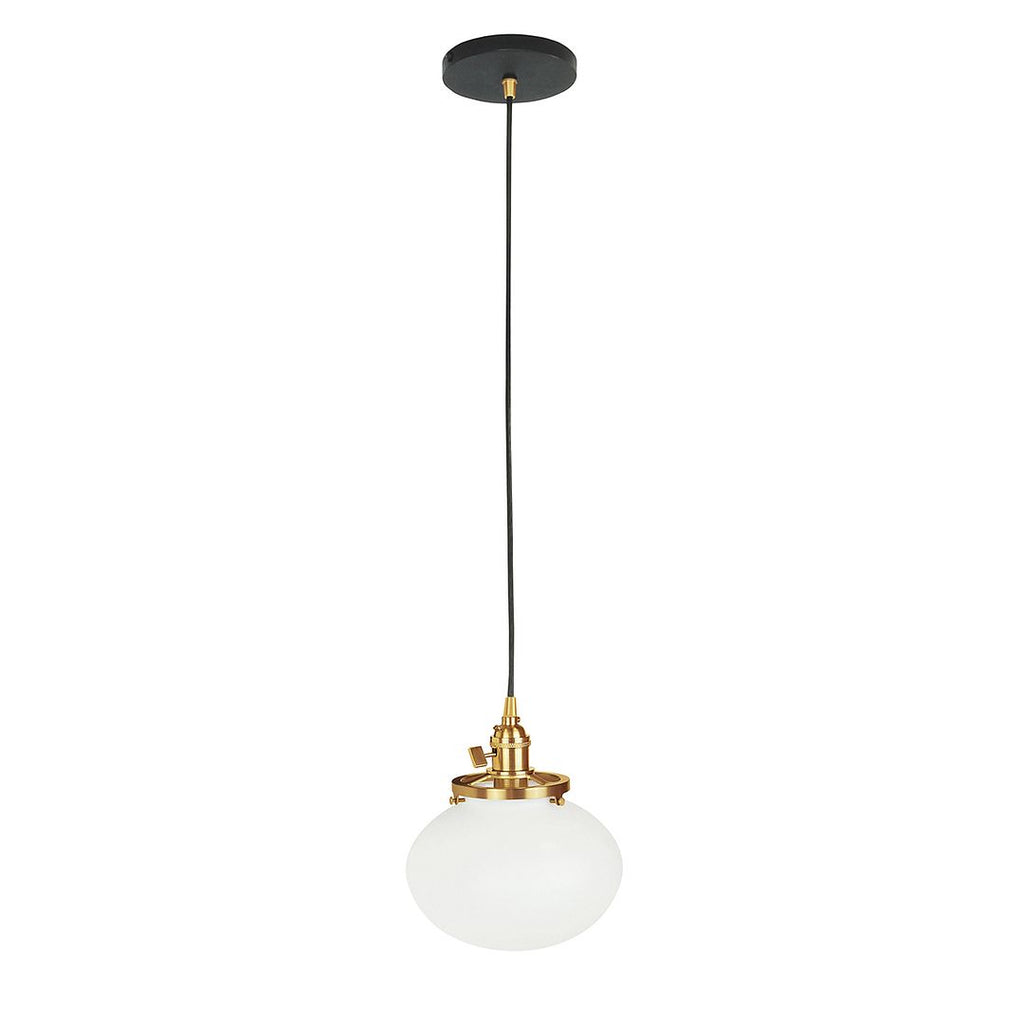 8" Uno Pendant, White Cord With Canopy, Black With Brushed Brass Hardware - PEB411-41-91-C21