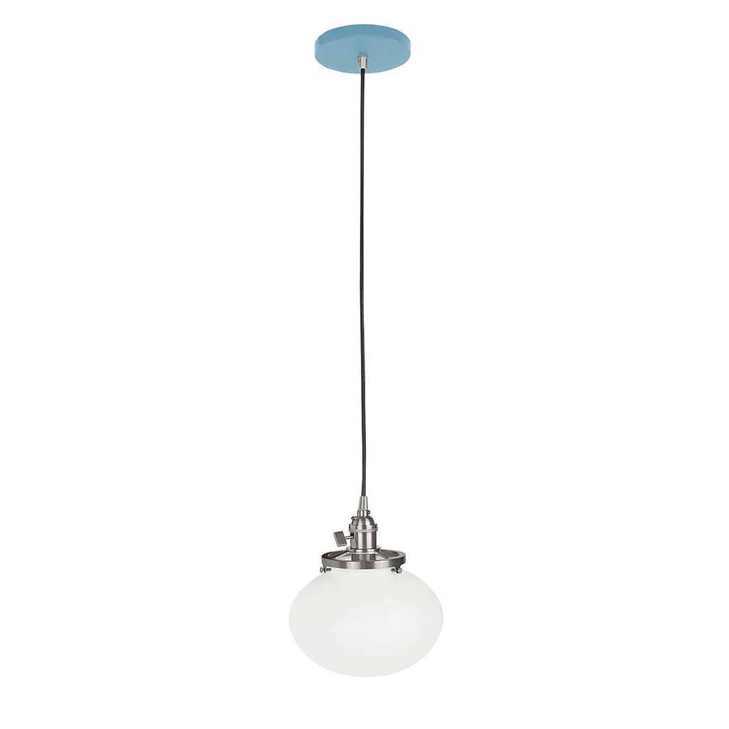 8" Uno Pendant, White Cord With Canopy, Light Blue With Brushed Nickel Hardware - PEB411-54-96-C21