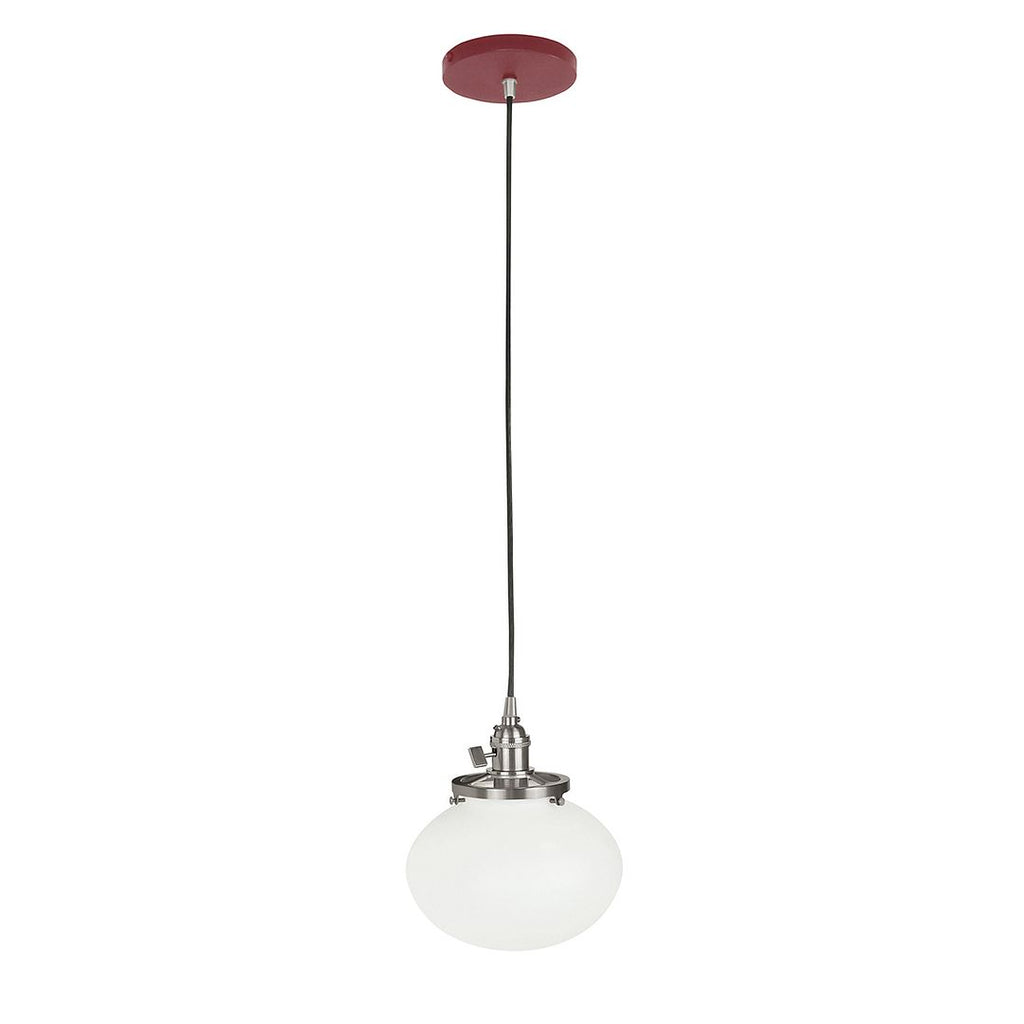 Uno 8" Pendant, With Acid Etched Glass Shade, Barn Red With Brushed Nickel Hardware - PEB411-55-96