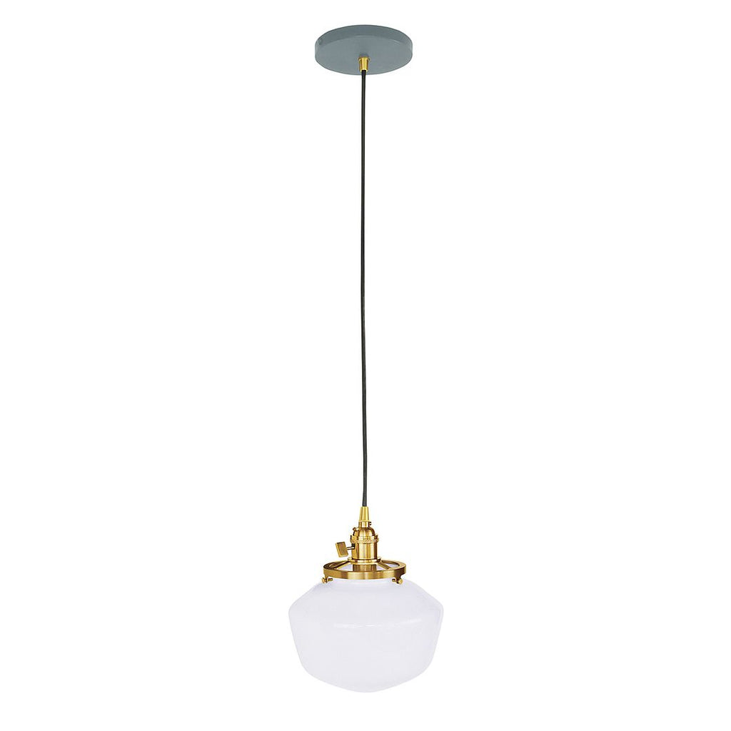 Uno 8" Pendant, With Schoolhouse Glass Shade, Slate Gray With Brushed Brass Hardware - PEB413-40-91