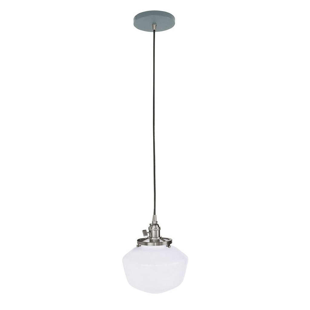 Uno 8" Pendant, With Schoolhouse Glass Shade, Slate Gray With Brushed Nickel Hardware - PEB413-40-96