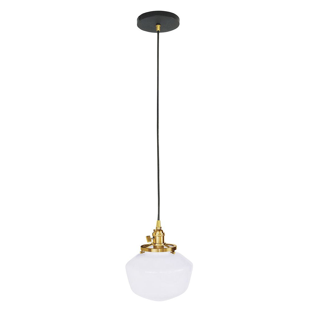 Uno 8" Pendant, With Schoolhouse Glass Shade, Black With Brushed Brass Hardware - PEB413-41-91