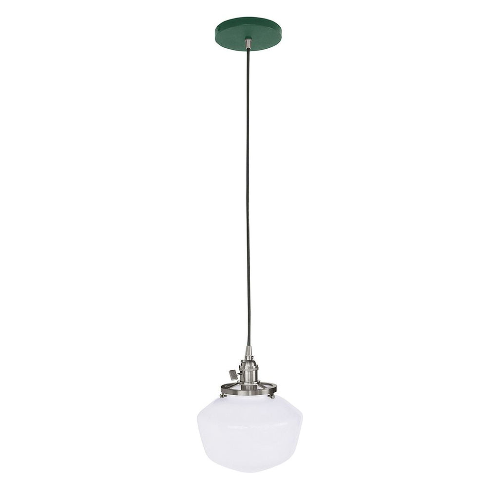 Uno 8" Pendant, With Schoolhouse Glass Shade, Forest Green With Brushed Nickel Hardware - PEB413-42-96