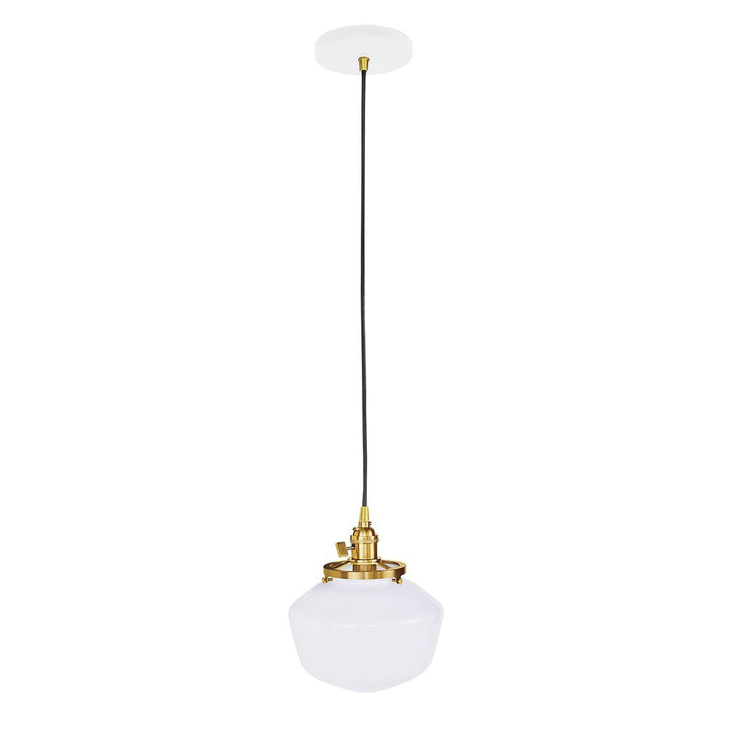 Uno 8" Pendant, With Schoolhouse Glass Shade, White With Brushed Brass Hardware - PEB413-44-91