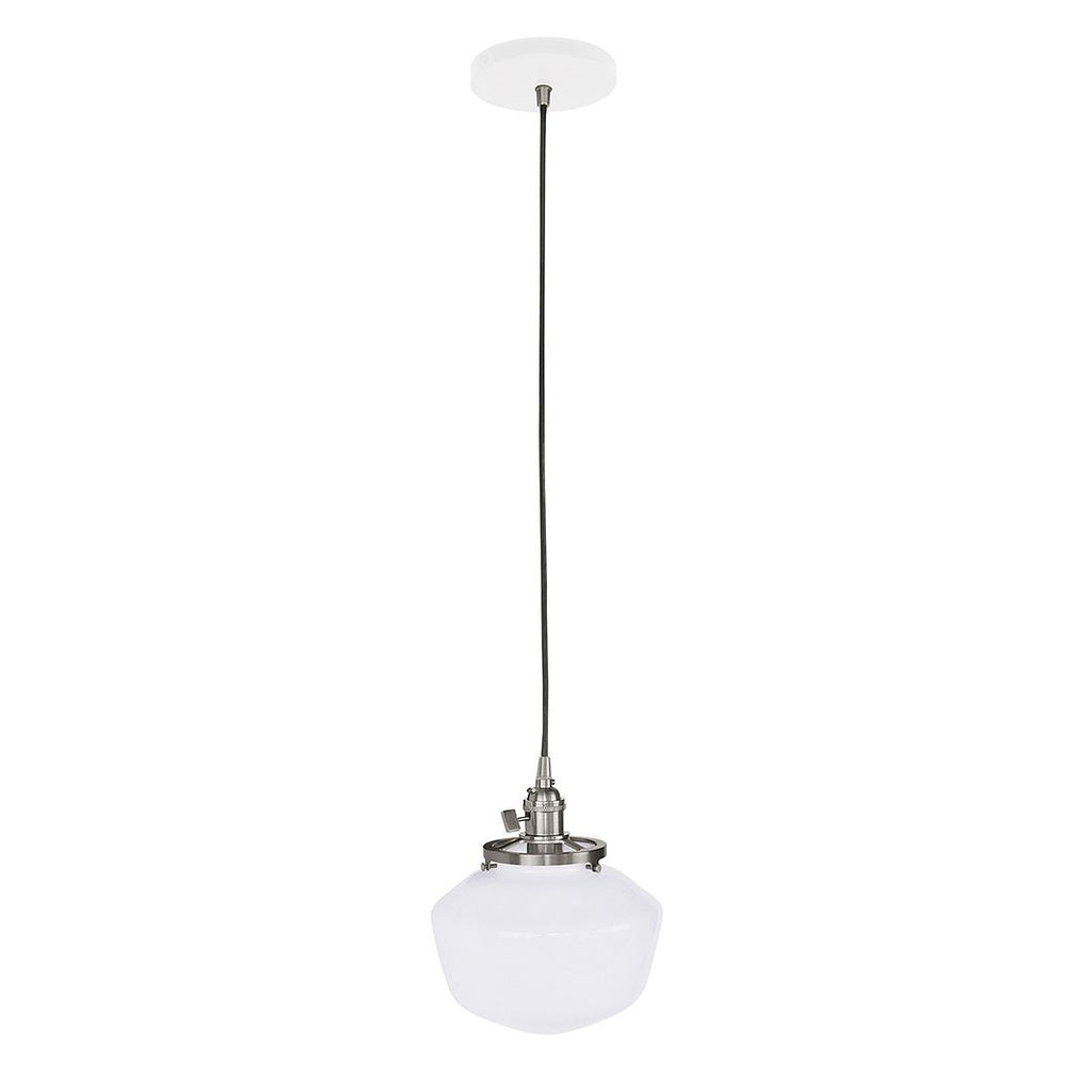 Uno 8" Pendant, With Schoolhouse Glass Shade, White With Brushed Nickel Hardware - PEB413-44-96