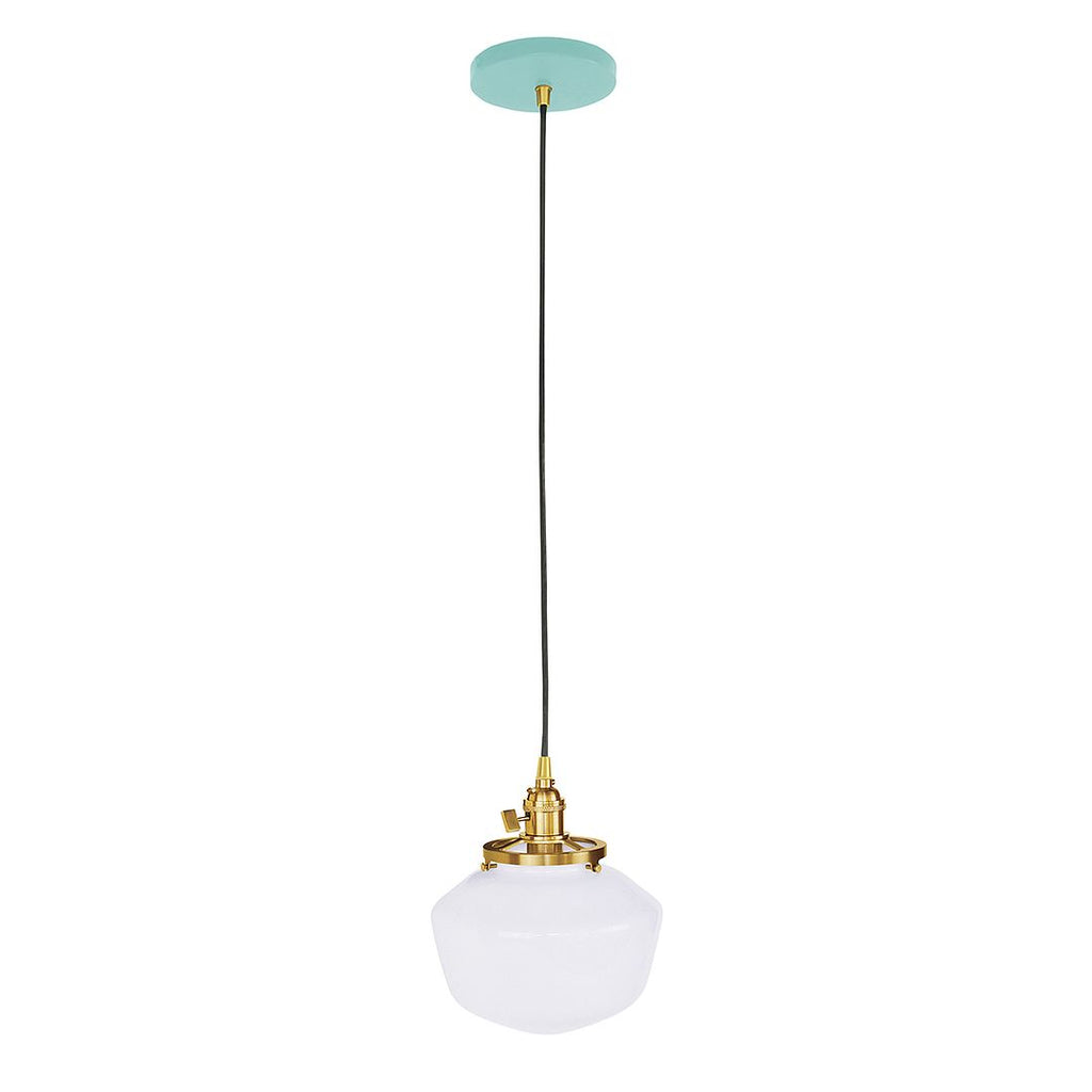 Uno 8" Pendant, With Schoolhouse Glass Shade, Sea Green With Brushed Brass Hardware - PEB413-48-91