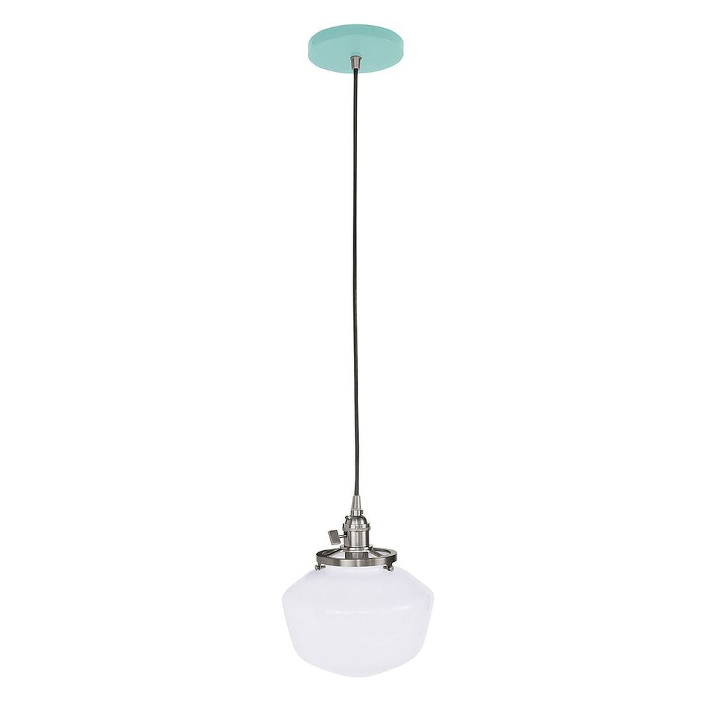 Uno 8" Pendant, With Schoolhouse Glass Shade, Sea Green With Brushed Nickel Hardware - PEB413-48-96