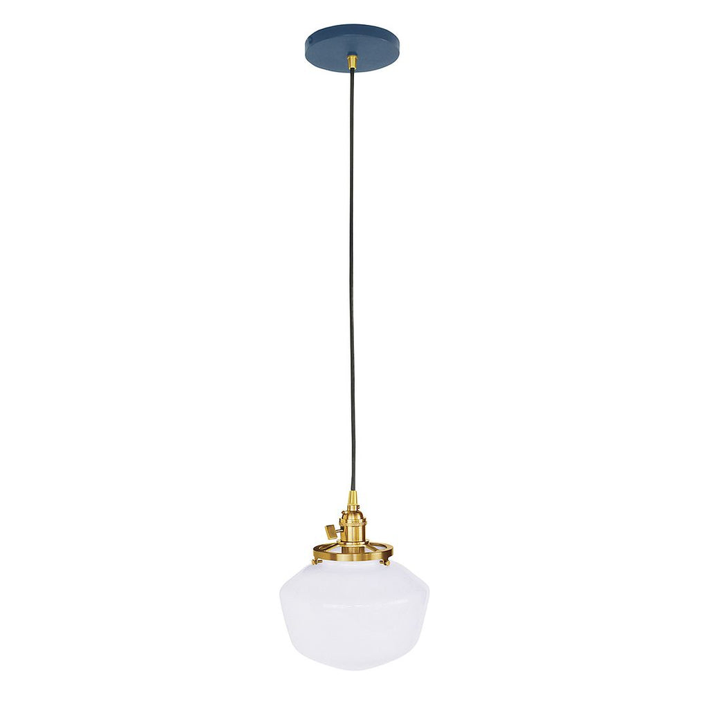 Uno 8" Pendant, With Schoolhouse Glass Shade, Navy With Brushed Brass Hardware - PEB413-50-91