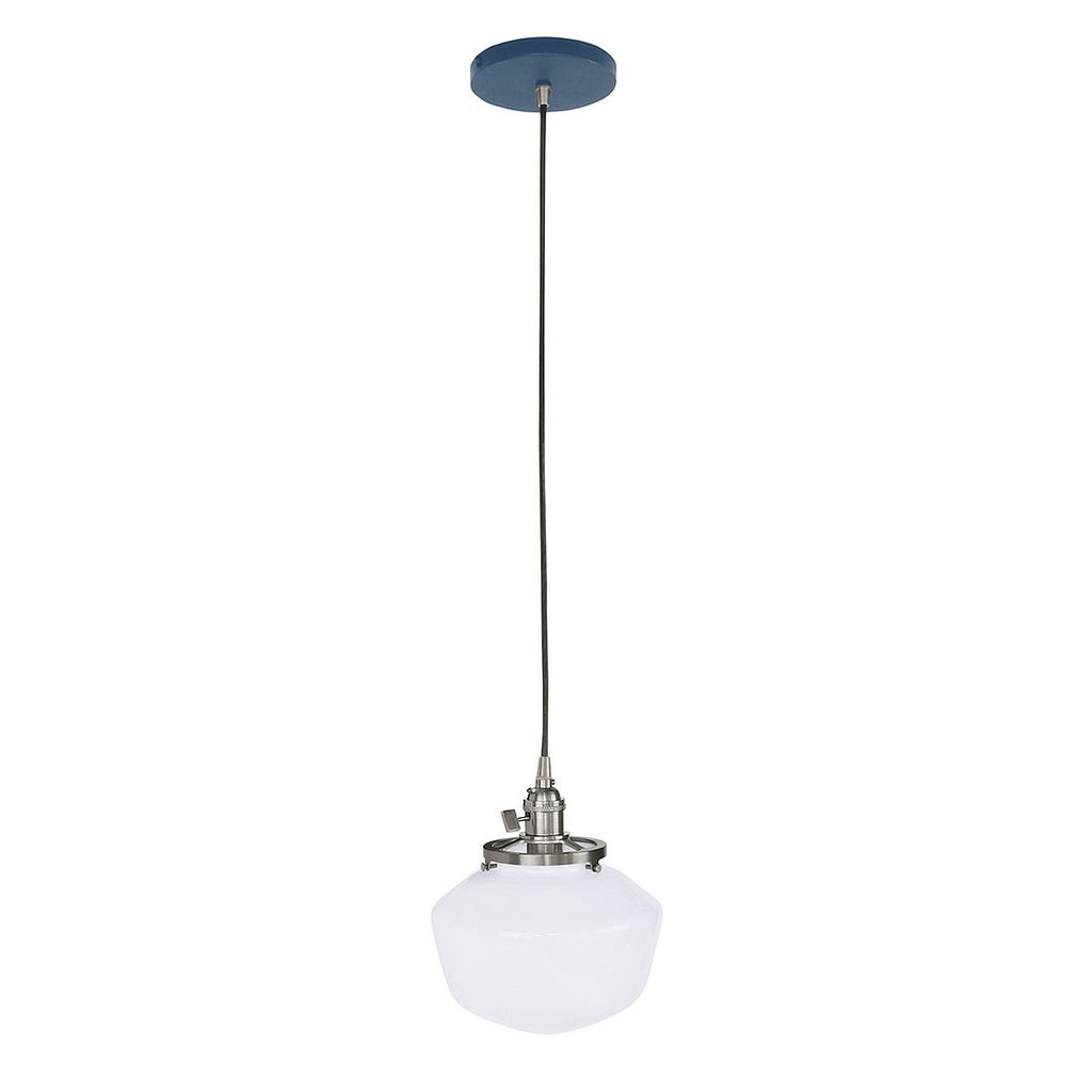 Uno 8" Pendant, With Schoolhouse Glass Shade, Navy With Brushed Nickel Hardware - PEB413-50-96