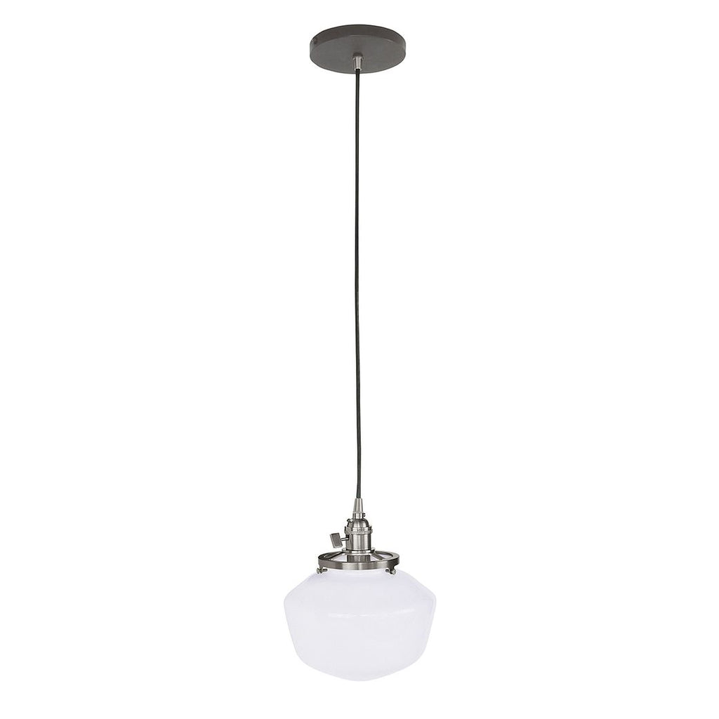 Uno 8" Pendant, With Schoolhouse Glass Shade, Architectural Bronze With Brushed Nickel Hardware - PEB413-51-96
