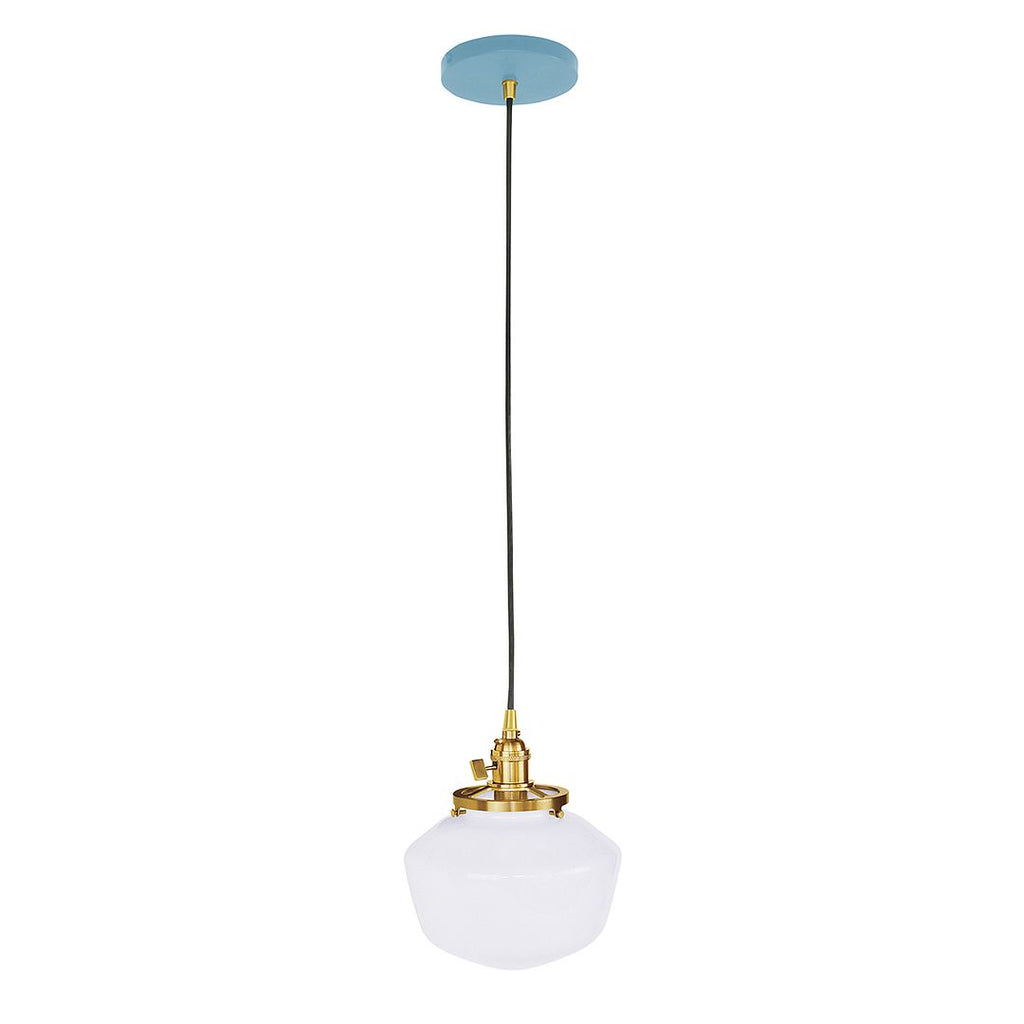 Uno 8" Pendant, With Schoolhouse Glass Shade, Light Blue With Brushed Brass Hardware - PEB413-54-91