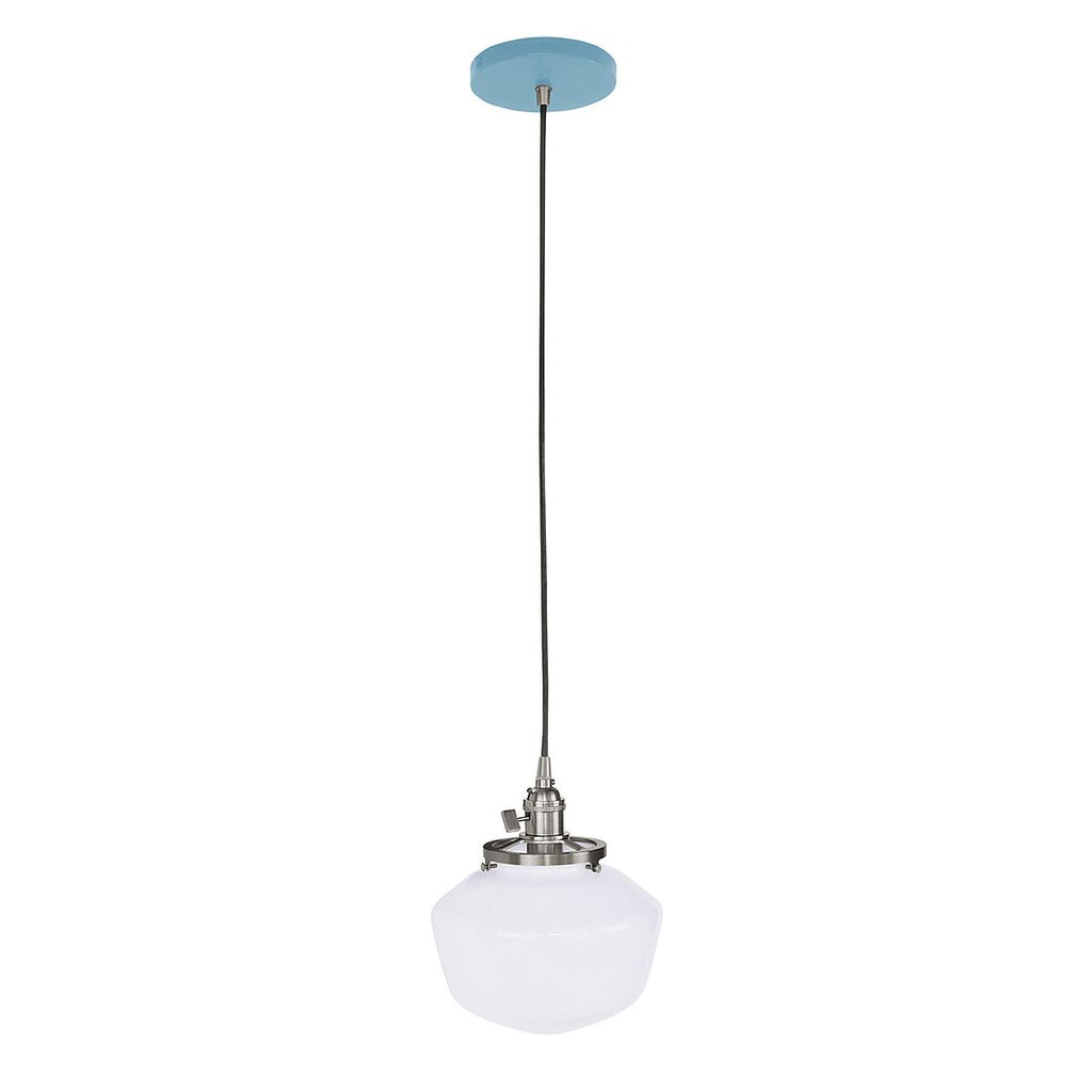 Uno 8" Pendant, With Schoolhouse Glass Shade, Light Blue With Brushed Nickel Hardware - PEB413-54-96