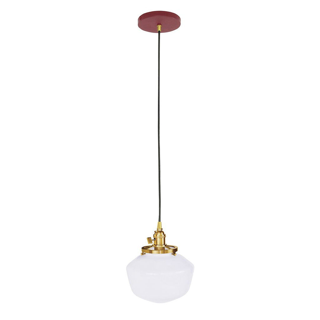 Uno 8" Pendant, With Schoolhouse Glass Shade, Barn Red With Brushed Brass Hardware - PEB413-55-91