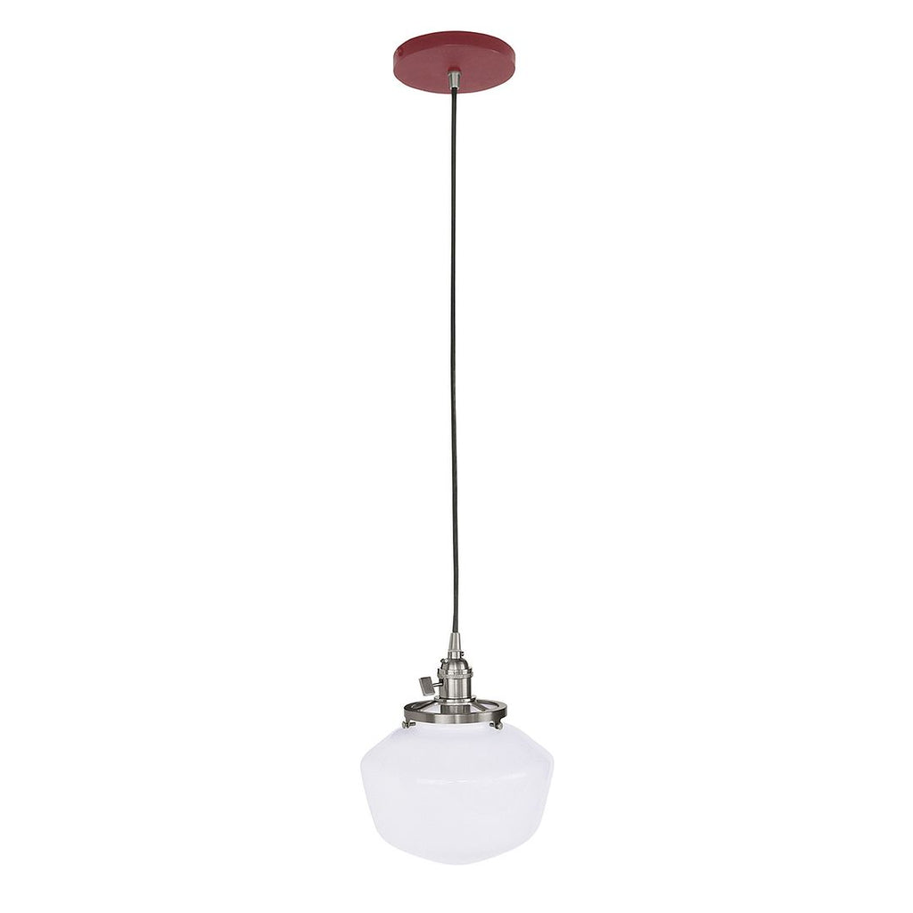 Uno 8" Pendant, With Schoolhouse Glass Shade, Barn Red With Brushed Nickel Hardware - PEB413-55-96